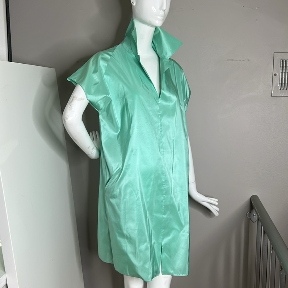 Shamask Sz 2 Silk Pull Over Shirt Dress Short Sleeve Two slip in Pockets